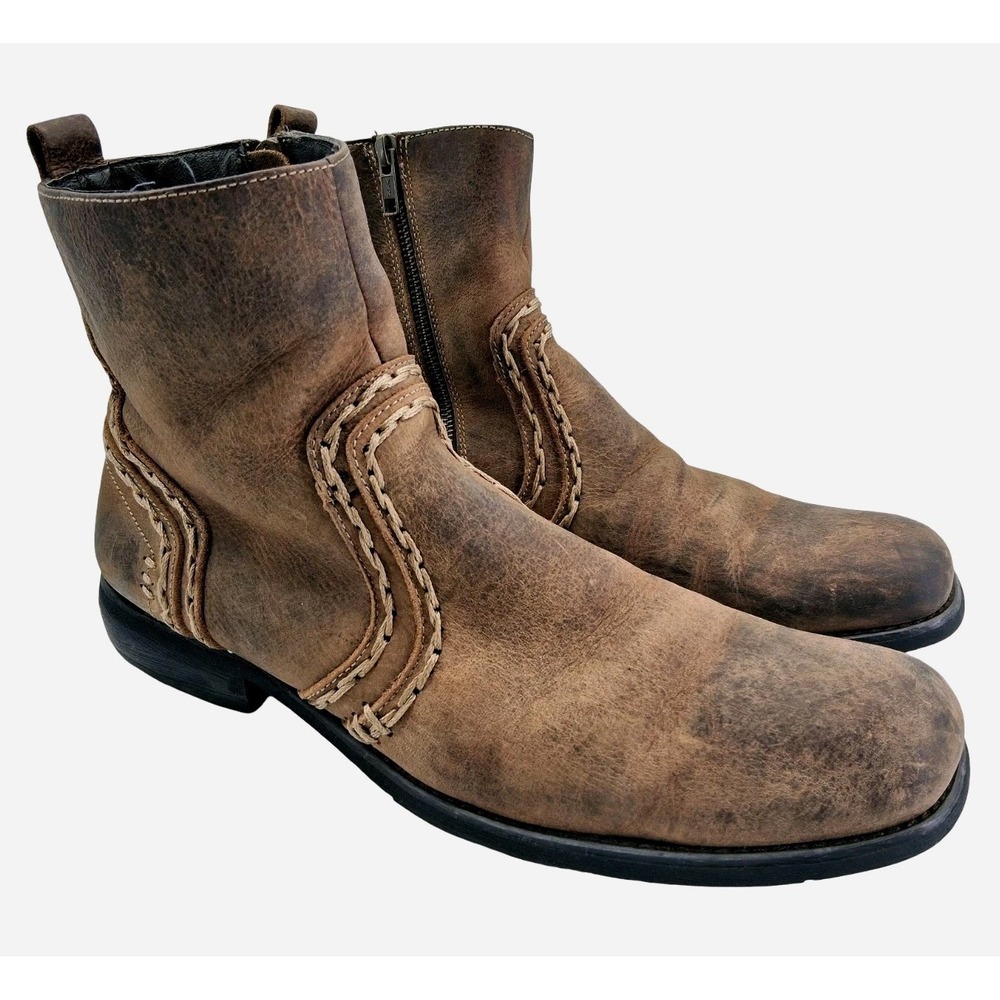 Bed Stu Boots Mens 10 Brown Leather Western Distressed Zip Ankle Casual Boots
